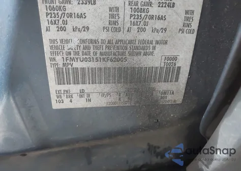 2001 Ford Escape Xlt из США, поврежденный, VIN 1FMYU03151KF62005